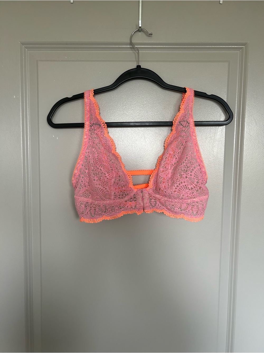Victoria's Secret Pink Lace Bralette with Neon Orange Trim